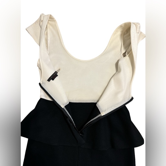 Alice + Olivia sz 2 Peplum Sexy Work Dress Cream Top Black Pencil Skirt Dress - Picture 11 of 11